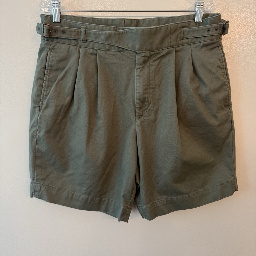 Brooks Brothers Ghurka Style Chino Shorts Mens 36 Green Pleated Built-in Belt 8"